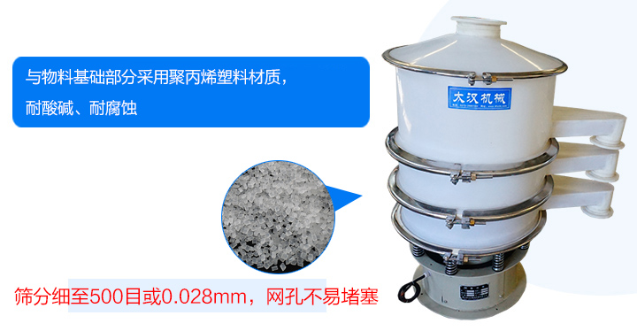 耐強酸、強堿腐蝕、物料不易變質(zhì)、不堵網(wǎng)、篩分效率高、使用壽命長